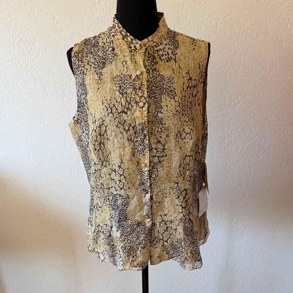 NWT FLORES & FLORES SILK Leopard Print Sleeveless Blouse SIZE 16